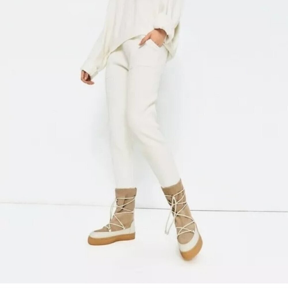 ZARA Split Suede Leather Lace up boots sz 41 Beige White sz 10 US